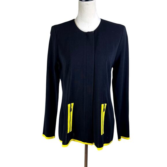 Exclusively Misook Black Knit Yellow Trim Covered Zipper Layering Jacket Blazer - Picture 1 of 11